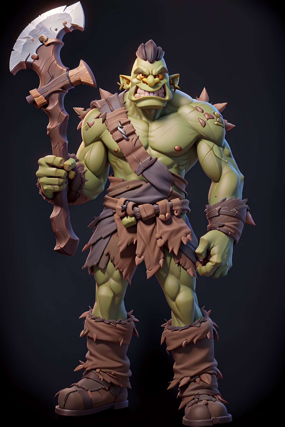masterpiece, best quality,an orc holding a large axe, black background